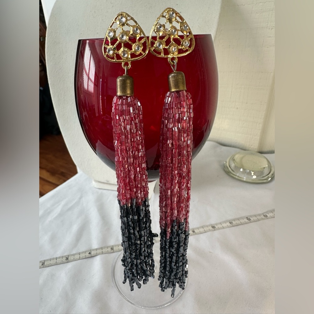 Long shoulder dragging multi strand sparkly earrings